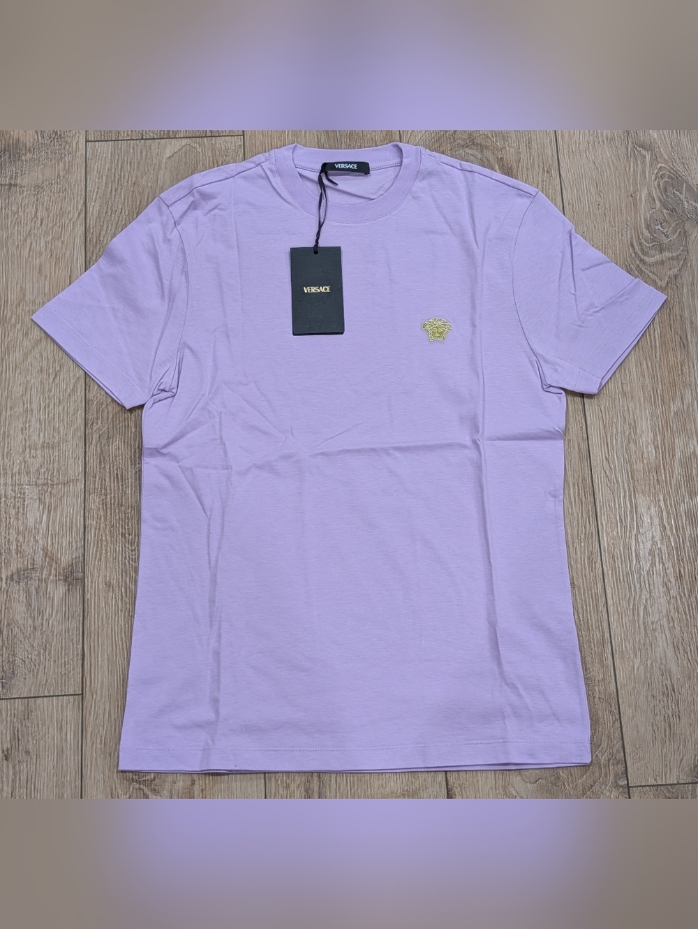$475 Mens VERSACE Medusa Pop Embroidered Cotton Crewneck T-Shirt Violet Small